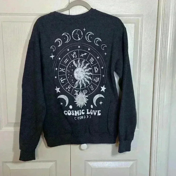 Bowery Supply Co Men's Crewneck Sweatshirt SMALL Grey Graphic Cosmic Love Skater - Picture 1 of 8
